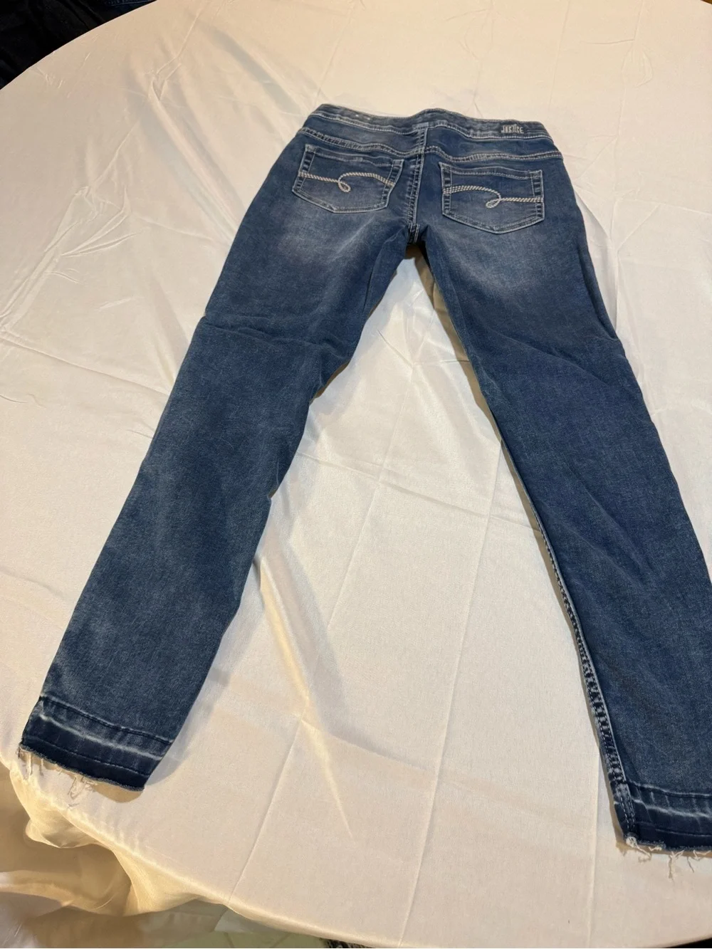 Justice Girls Faded Dark Blue Distressed Jeans